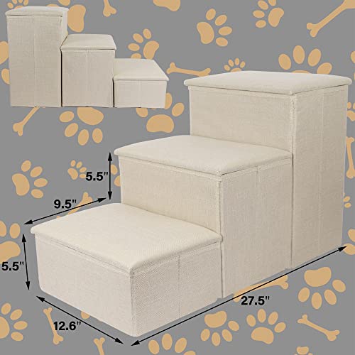 Yofit Dog Stairs With Storage, Foldable Pet Steps For High Beds, 3-Step Pet Stairs Ramp Puppy Toy Storage Box For Dogs Cats Small Pets (Beige) #TOP1