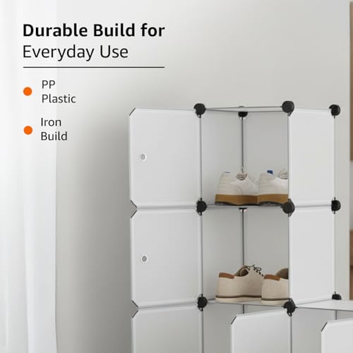 Image of amazon basics Cube Storage Organizer | 8-Cube | 95.5 x 32 x 126 cm | Semitransparent White | PP + Iron | Stackable, Dustproof & Easy Assembly
