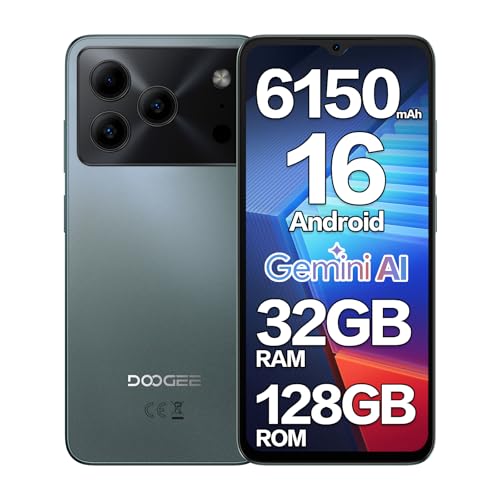 DOOGEE Note 56 Pro Android Phones, Newest Android 16 Smartphone with Gemimi AI, 6150mAh, 32GB+128GB/2TB, 8.45mm Ultra-Slim, 6.56 HD+ 90Hz, 4G Dual SIM Free Mobile Phones,Face Unlock/5G WiFi/OTG/NFC