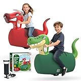 POVYRE Kids Boys Outdoor Toys, 2 PCS Giant Inflatable Dinosaur Bull Toys Bouncy Hopper with Pump, Ride-on Jumping Animal for Indoor Outdoor Play, 220 lbs Capacity, Gift for Ages 5+