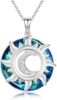 PERZAT Sun Necklace 925 Sterling Silver Moon and Sun Pendant Circle Crystal Necklace Star Necklace Sun Jewellery Gift for Women Girls