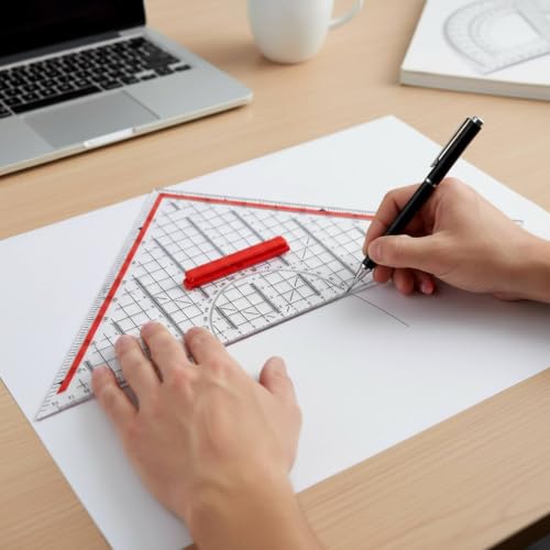 TWTCZOZ Drawing Triangle Geometric Ruler Triangular Ruler Drafting Triangle Measuring Tool with Sliding Handle Transparent Body Black Markings for Classroom Training Workshop Drawing Office 15cm - Image 3