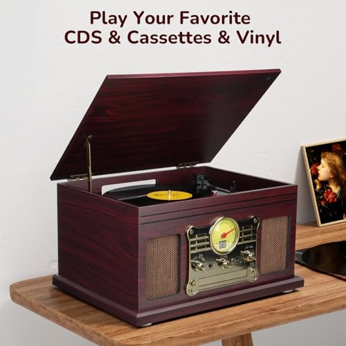 Image of FEKTIK Bluetooth Record Player 10 in 1,FEKTIK 3-Speed Turntable for Vinyl with Speakers, LP to MP3 Converter, CD, Cassette Player, FM Radio, Wireless Streaming | Coffee
