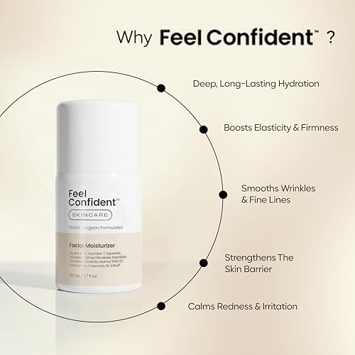 Feel Confident Facial Moisturizer-Plastic Surgeon Formulated for Men & Women, Lightweight, Hydrating, Non-Greasy Face Lotion Cream with Shea Butter, Hyaluronic Acid, Ceramides & Antioxidants 1.7 fl.oz