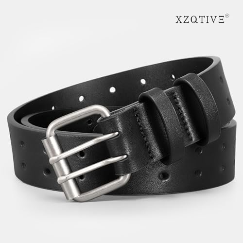 XZQTIVE Men Dual Holes Belt For Jean Pant Casual Leather Belts With Double Prong Buckle4