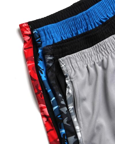 pro athlete boys basketball shorts - 4 pack mesh athletic shorts for boys - gym shorts for workout and running size 5-16