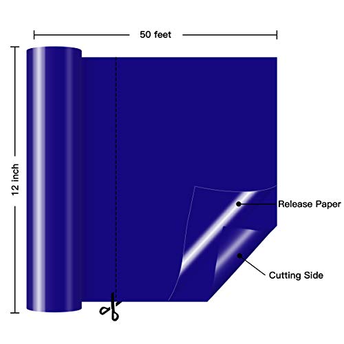 Htvront Royal Blue Permanent Vinyl Roll - 12" X 50 Ft Blue Adhesive Vinyl For Cricut, Silhouette, Cameo Cutters, Blue Vinyl Roll For Signs, Scrapbooking, Craft, Die Cutters #TOP3