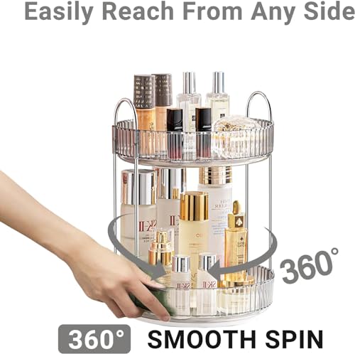 Image of Xmart India 360 Rotating Makeup Organizer - Transparent Cosmetic & Skincare Storage Rack for Dressing Table Lipstick, Perfume, Beauty Accessories & Bathroom Counter Organizer (2 Layer, Clear)