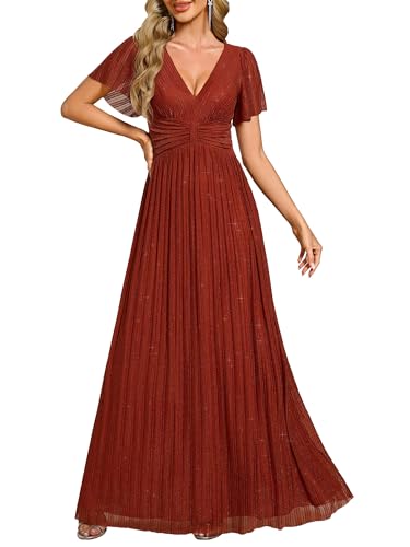 Ever-Pretty Vestito Donna Elegante Cerimonia Lungo Brillante Pieghe Maniche a