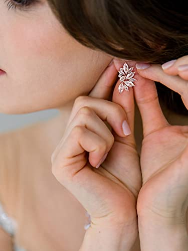 Sweetv Cluster Rose Gold Bridal Wedding Earrings For Brides Bridesmaid, Marquise Cubic Zirconia Rhinestone Stud Earrings For Women, Prom #TOP1
