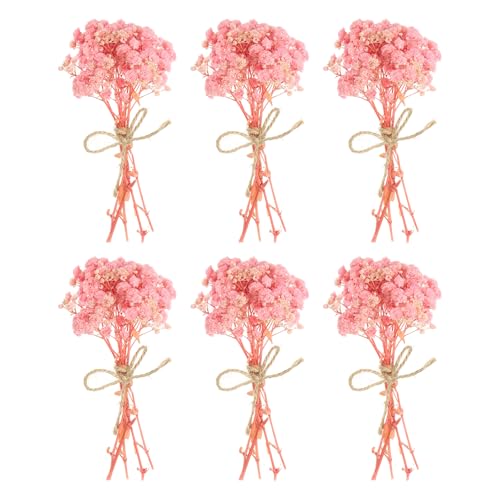 PATIKIL Mini torkad bukett, 6 stycken babyandetag naturlig vild blomma med stjälk dekor boho blomma växt för pyssel gör-det-själv fotorekvisita gåva bröllopsdekor, ljusrosa