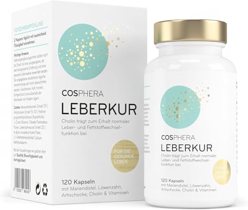 Leber Kur Mariendistel Kapseln hochdosiert - mit 80% Silymarin, Artischockenextrakt, Löwenzahn & Cholin - Unterstützt die Leberfunktion, vegan - 8-Fach Leberkomplex von Cosphera