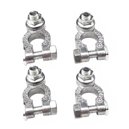 2 Pairs Car Battery Terminal, 12V/24V Universal Heavy Duty Stud Type Battery Connector Clamp for Car Positive Negative Post Nut Replacement for Marine Car Boat RV(Silver)