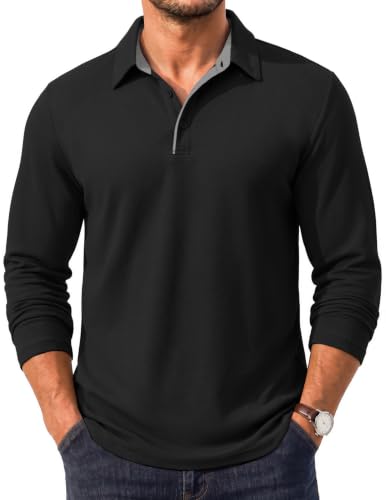 COOFANDY Men's Long Sleeve Polo Shirt Collared Performance Golf Shirts