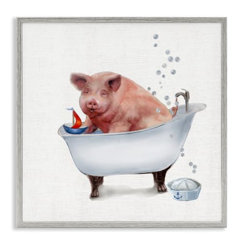 Farm Pig Bathtub Bubbles Sailors Hat, 12 x 12 Inch Framed Giclée Print