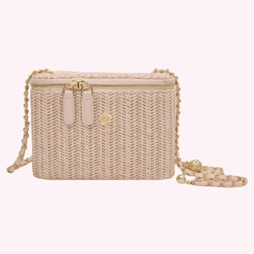 Women Woven Crossbody Bag with Chain Weaving Beach Handbag Straw Bucket Satchel Bag Ladies Summer Daily Bag4