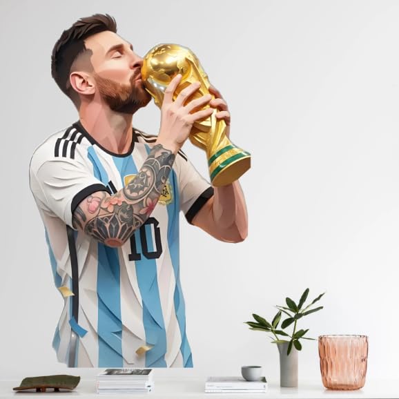 Messi Kissing World Cup Trophy Wall Decal Sticker, Removable Wall Sticker for Office, Wall Stickers for Bedroom/Living Room/Kids Room, 3D Wall Stickers, Extra Large-image-30
