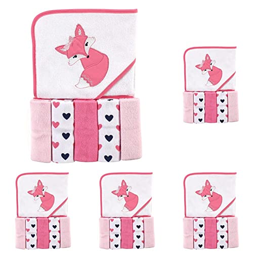 Image of Luvable Friends Unisex Baby Hooded Towel with Five Washcloths, Foxy, One Size (Pack of 5)