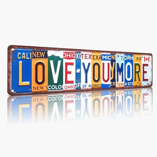 Love You More License Plate Metal Sign Romantic Gift for Couples Wife or Girlfriend 4x15 Inch Aluminum Wall Decor for Bedroom Entryway & Above Door Frame