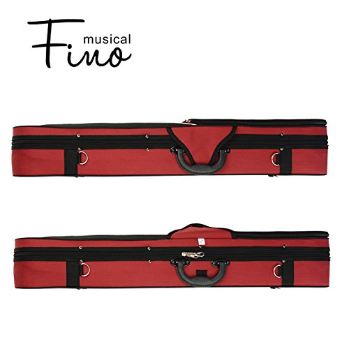 Fino 4/4 Full Size Violin Case Professional Oblong Violin Hard Case With Built-In Hygrometer,Super Lightweight Portable Carrying Bag Slip-On Cover With Backpack Straps (Red) #TOP4