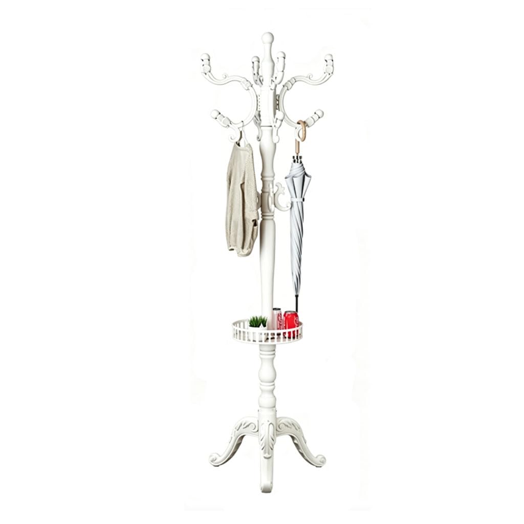 HRGKLMN Wooden Coat Rack Classic Freestanding Coat Stand Made of Solid Wood with Shelf Tray Elegant Coat Hanger Stand in Retro Design for Hallway, Bedroom, And Living Room,weiß,A