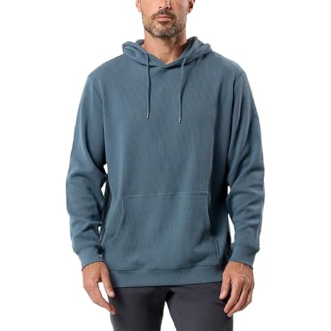 INTO THE AM Waffle Knit Pullover Hoodie for Men Slim Fit Fall Knitted Waffleknit Textured Thermal Hooded Sweater (Indigo, X-Large) Cover