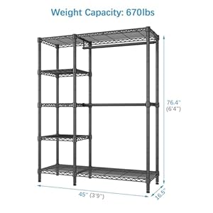   VIPEK-V7-Basic-Garment-Rack-for-Hanging-Clothes-Heavy-Duty-Clothes-Rack-with-Shelves-Portable-Closet-Rack-Metal-Clothing-Rack-5-Tiers-Freestanding-Closet-Wardrobe-System-Max-Load-670lbs-Black