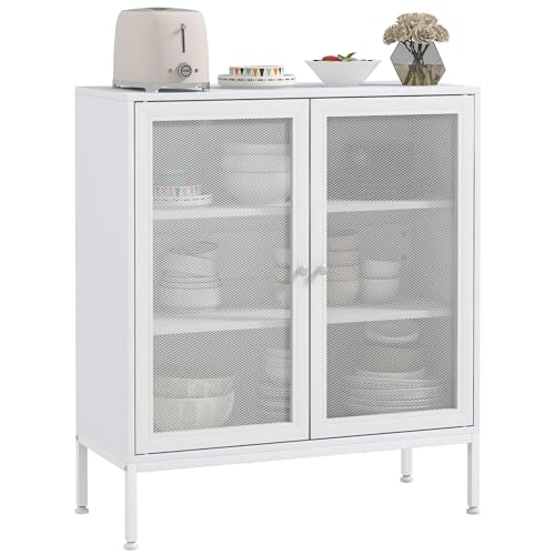 HOMCOM Buffet 2 Portes, Armoire de Cuisine, avec étagère réglable, Meuble de rangment, Moderne, pour Salon, Salle à Manger, 80 x 37 x 92 cm, Blanc