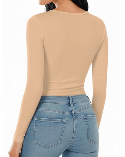 Image of Mangopop Women' Long Sleeve Ribbed Bodysuit Jumpsuits