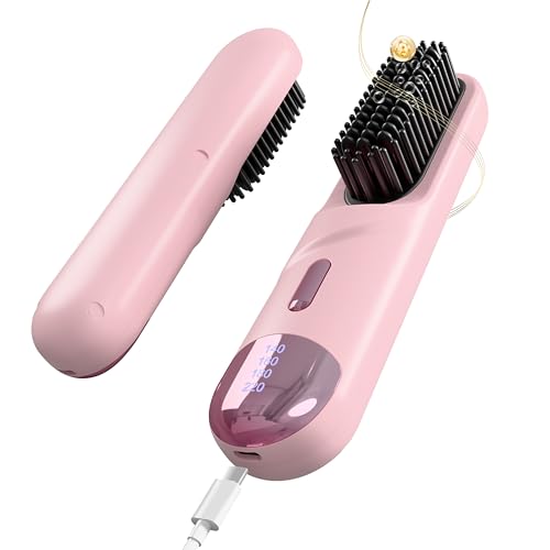 2025 Cordless Ionic Hair Straightener Brush with 4 Temps