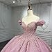 Mouccy Women's Princess Quinceanera Dresses Ball Gown for Guest Off Shoulder Lace Sweet 15 16 Prom Gowns Dusty Rose Pearly Evening Gowns 8