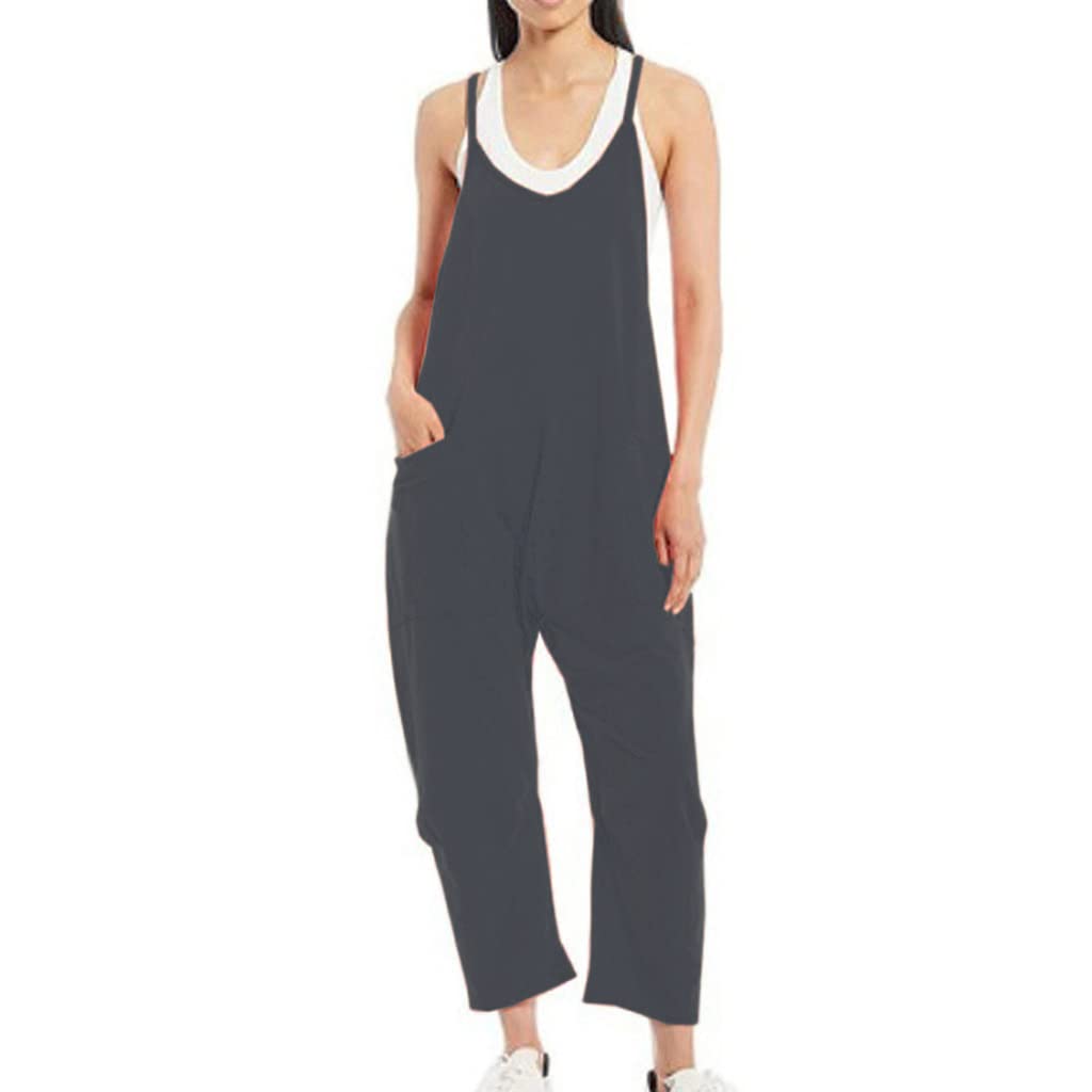 BRONG Mono para Mujer Suelto Holgado Peto Pantalones Monos Sin Mangas Mujeres Ajustable Tirantes Pantalones Casual Señoras Jumpsuit Corto Pantalón con Bolsillo Grande Pelele de Algodón