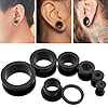 LORSENG 16 PCS Ear Stretching Kit Soft Silicone Ear Tunnels Gauge Earrings, Double Flared Saddle Earring Ear Ring Stretcher Piercing Stretcher Plugs Ear Expanders Ear Spacers for Men Women (Black) #3