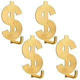 Hievil 4 Pack Brushed Golden Dollar Sign Adhesive Hooks, Hold 6lbs, Stainless Steel Self Adhesive Hooks