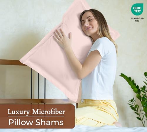 Image of Royale Linens Pillow Shams 2 Pack Queen Size 20x30 Inch - Brushed 1800 Microfiber - Bed Pillow Shams, Wrinkle Resistant Super Soft and Cozy - Back Overlap Closure - Oxford Pillowcase (Queen, Pink)