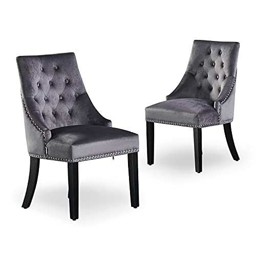 P&N Homewares Velvet Chair Upholstery - Tufted Velvet Chair Wooden Legs - Knocker Back Dining Chairs Studded - for Dining Room Living Room Kitchen Restaurant P&N Homewares Velvet Chair Upholstery - Tufted Velvet Chair Wooden Legs - Knocker Back Dining Chairs Studded - for Dining Room Living Room Kitchen Restaurant