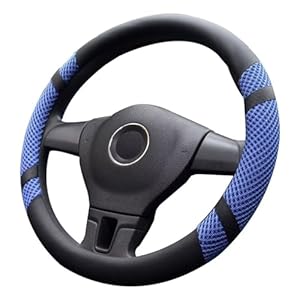 Pahajim Car Steering Wheel Covers PU Leather Ice Silk Breathable Anti Skid Sporty Curves Wheel Sleeve Protector for Men Women (Blue)