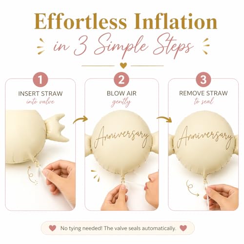 Image of Wanna Party Happy Anniversary Candy Shape Foil Balloon Set of 5 for Celebration Decoration | Candy Balloon with 2 Copper Heart Balloons & 2 Caramel Nude Heart Balloons | Helium Supported Party Decor
