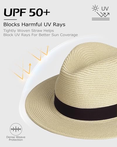 Image of Zylioo XXL XL Straw Hats for Men Big Heads,L M S UV Summer Fedora Panama,UPF Beach Sun Hats for Women Travel Hat
