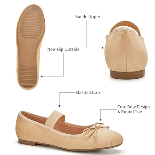 Image of Trary Flats for Women Closed Round Toe Ballet Flats Mary Jane Shoes Women with Elastic Strap Cute Bowknot Comfortable Dress Shoes for All-Year Daily Work Casual Wear