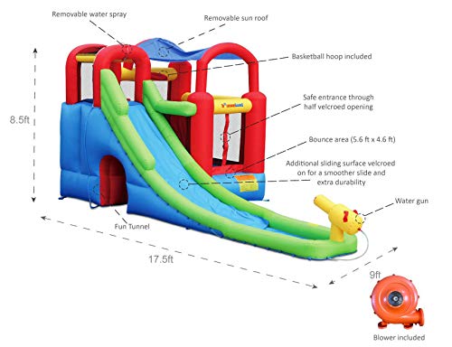 Inflatable Bounce House Or Water Slide Wet Or Dry With Sun Roof, Ball Pit 30 Balls, Water Gun, Fun Bouncing Area With Basketball Hoop, Long Slide With Climbing Wall, Ul Certified Blower Included #TOP2