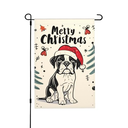 Christmas Garden Flag Boxer Dog Double Sided Vertical Seasonal Winter Outdoor Yard Lawn Decorations 12.5 x 18 Inch