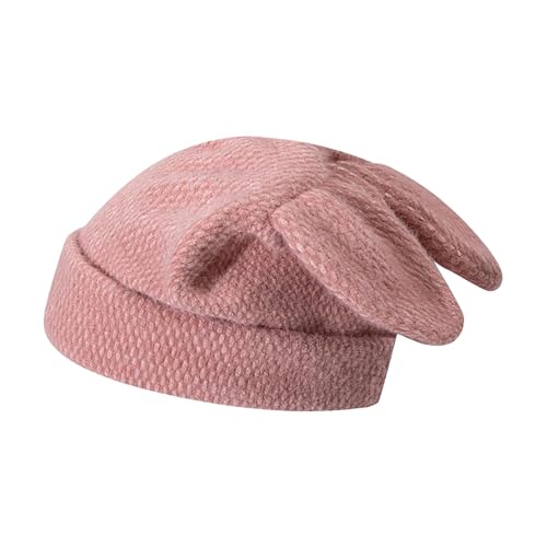 Bonnet tricoté à oreilles mignonnes en laine avec bandeau respirant pour femme