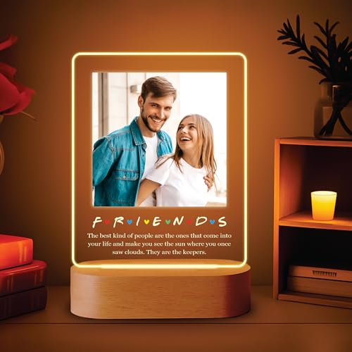 Image of Giftplease Customized LED Light Photo Frame for Friends | Personalized Lamp with Friendship Quote | Best Friend Gift for Birthday, Farewell, Friendship Day | Tabletop Frame 6x7.25 Inch FR 01