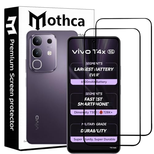 Image of Mothca Military-Grade Tempered Glass Screen Protector Compatible for iQOO Z10x / Vivo T4x with Edge to Edge Coverage - Case Friendly, Anti-Scratch & Bubble-Free Installation Kit (Pack of 2)