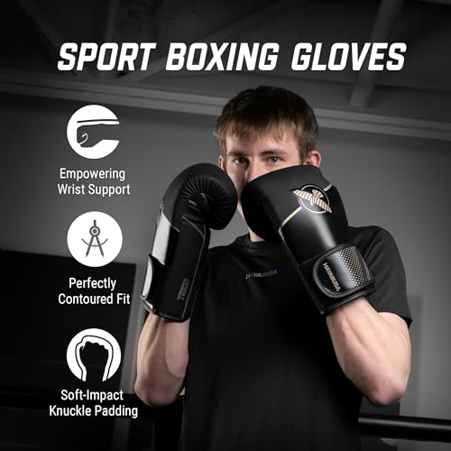 Hayabusa Sport Boxing Gloves for Men and Women – Dual-Splinted Wrist Support, Multi-Density Foam Padding, Contoured Fit – Ideal for Boxing, Kickboxing, and Muay Thai Training - Black/Gold, 10oz