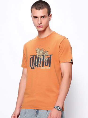 Image of Bewakoof Men's Graphic Print Regular Fit Half Sleeve Round Neck Pure Cotton T-Shirt