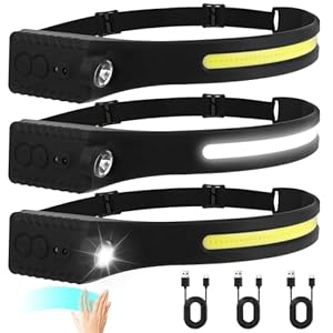 Headlamp Rechargeable 3pcs, 230° Wide Beam Head Lamp, LED Headlamp with Motion Sensor, 5 Modes IPX4 Waterproof Headlamps for Adults, Head Lights Forehead for Camping Running Cycling Fishing