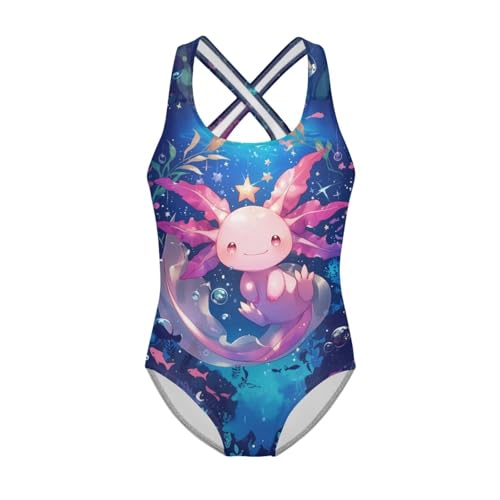 Image of WELLFLYHOM Girls Swimsuit 5-14 Cross Back Swimwear Full Coverage One Piece Bathing Suit Sleeveless Beachwear