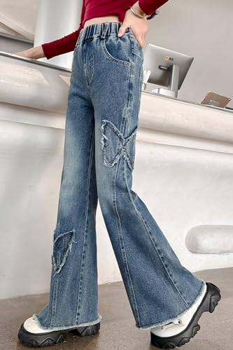AOWKULAE Girl's Flare Bell Bottom Jeans High Waist Denim Pants with Pockets 5-14 Years2